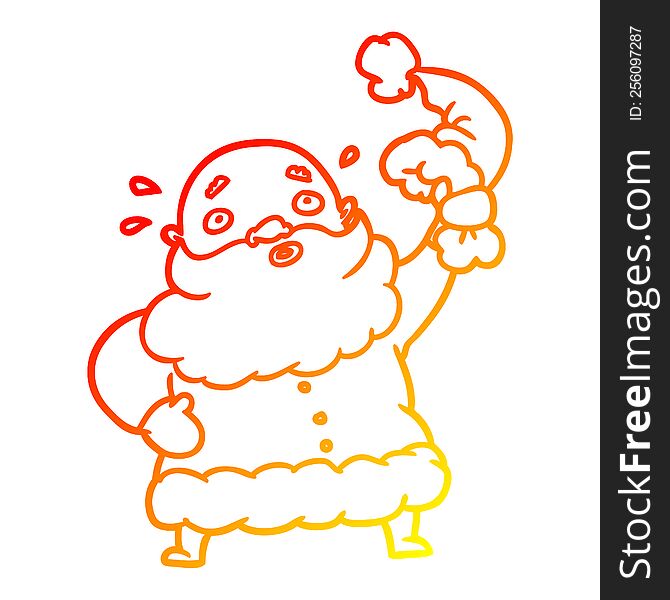 Warm Gradient Line Drawing Santa Claus Waving His Hat