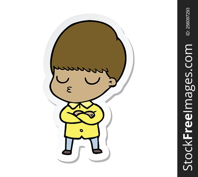 sticker of a cartoon calm boy