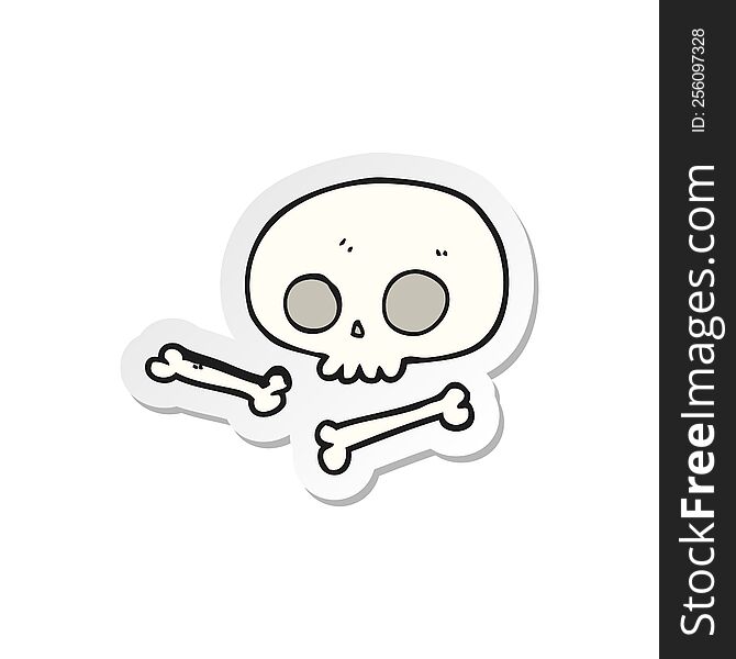 sticker of a cartoon skull and bones