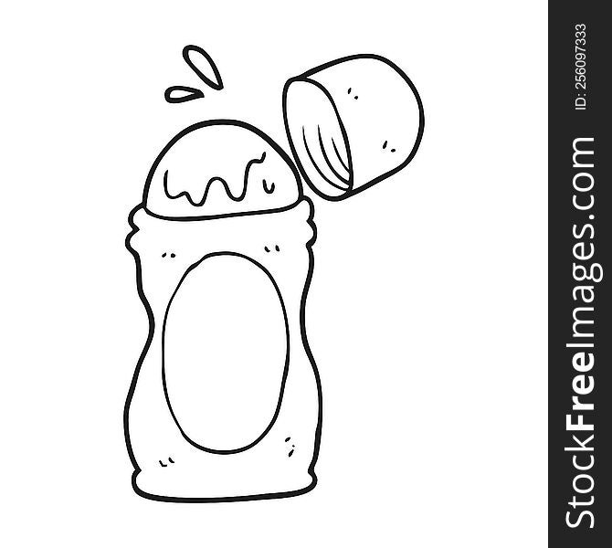 freehand drawn black and white cartoon roll on deodorant