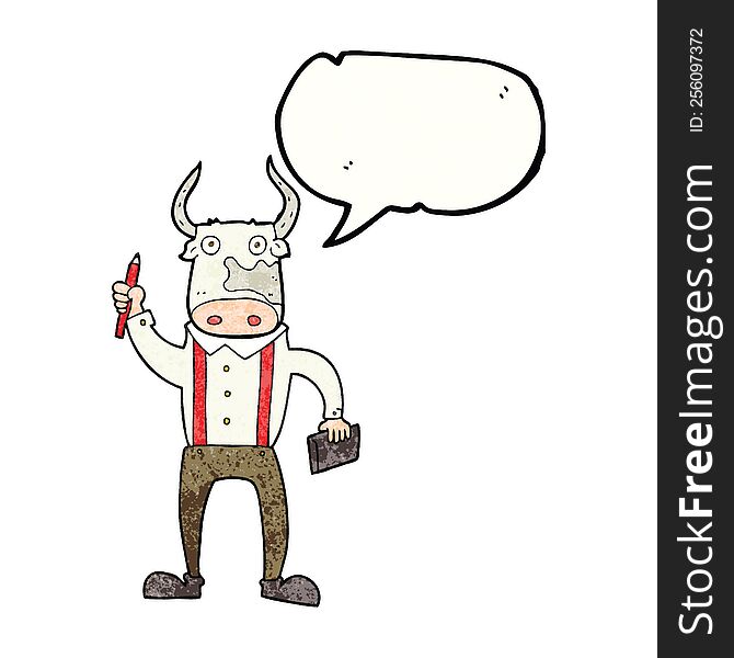 freehand speech bubble textured cartoon bull man