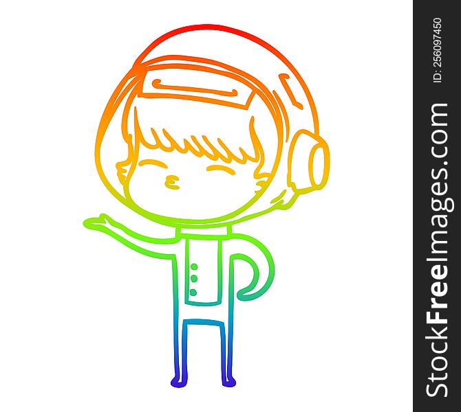 Rainbow Gradient Line Drawing Cartoon Curious Astronaut