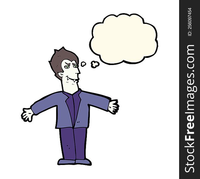 Cartoon Vampire Man With Open Arms With Thought Bubble