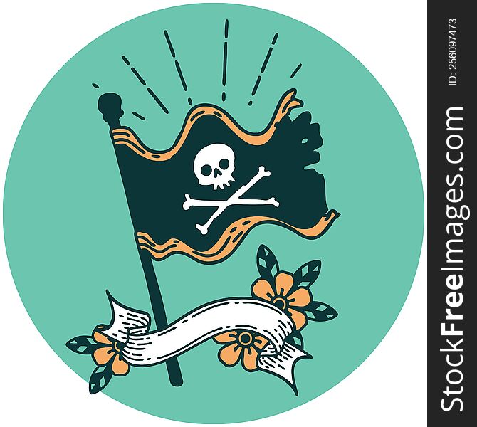 icon of a tattoo style waving pirate flag