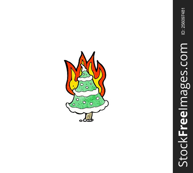 burning christmas tree cartoon