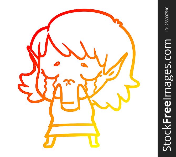 Warm Gradient Line Drawing Cartoon Crying Elf Girl