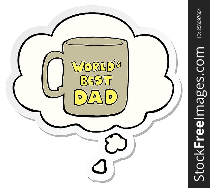 worlds best dad mug with thought bubble as a printed sticker