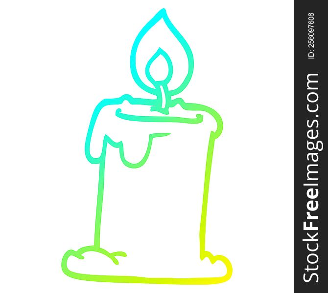 cold gradient line drawing of a cartoon lit candle