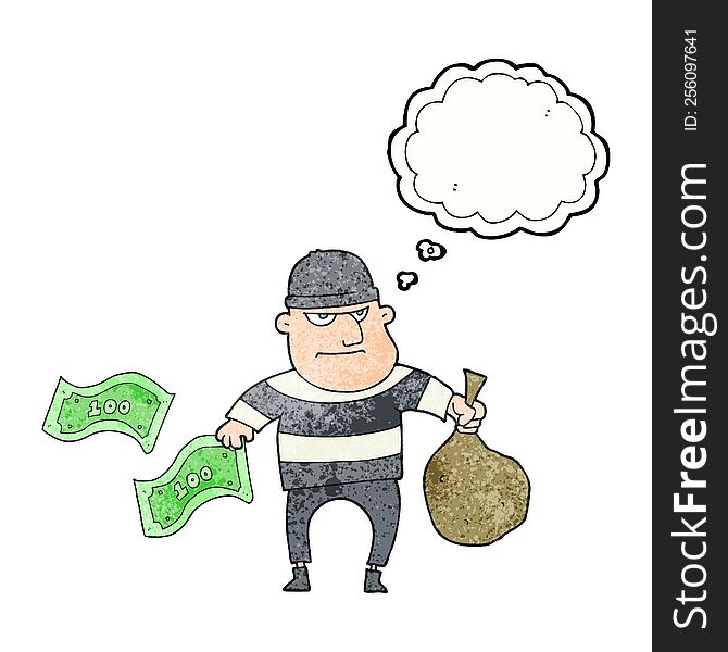 freehand drawn thought bubble textured cartoon bank robber