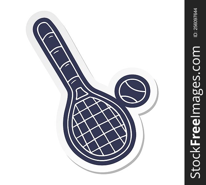 cartoon sticker tennis racket and ball