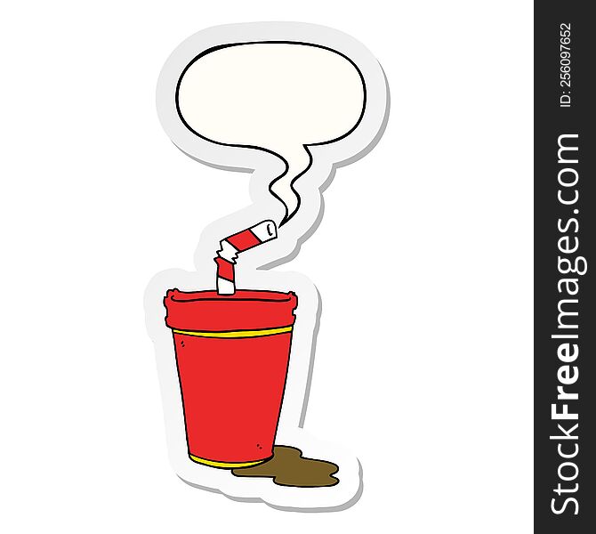 cartoon soda cup with speech bubble sticker. cartoon soda cup with speech bubble sticker