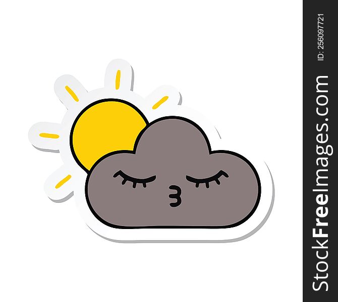 sticker of a cute cartoon storm cloud and sun