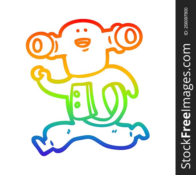 Rainbow Gradient Line Drawing Friendly Cartoon Alien Running