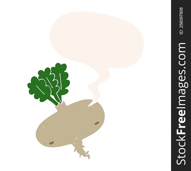 cartoon beetroot with speech bubble in retro style