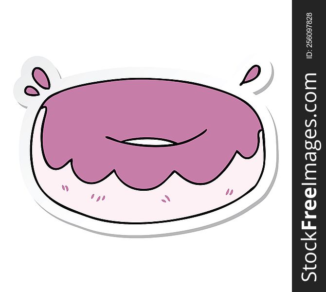 Sticker Of A Quirky Hand Drawn Cartoon Iced Donut