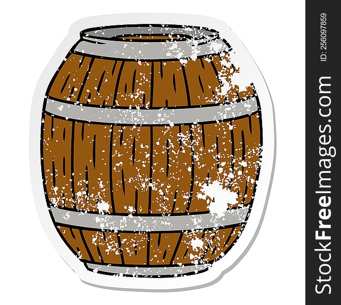 Distressed Sticker Cartoon Doodle Of A Wooden Barrel