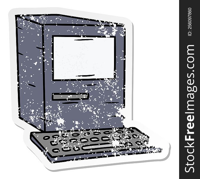 hand drawn distressed sticker cartoon doodle of a computer and keyboard