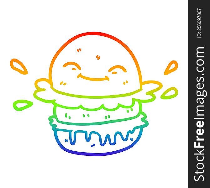 Rainbow Gradient Line Drawing Cartoon Fast Food Burger