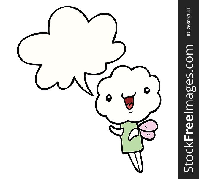 Cute Cartoon Cloud Head Creature And Speech Bubble