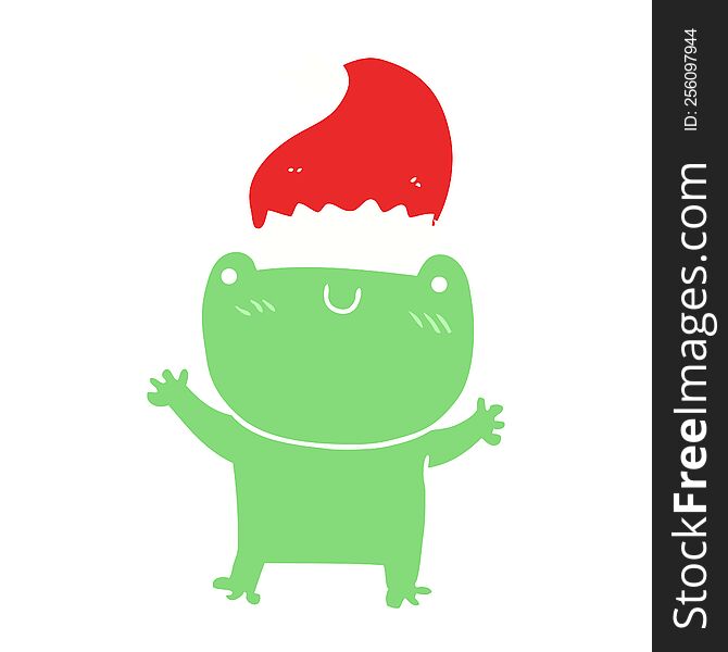 cute flat color style cartoon frog wearing christmas hat