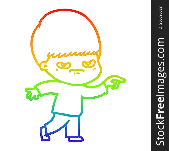 rainbow gradient line drawing of a angry cartoon boy