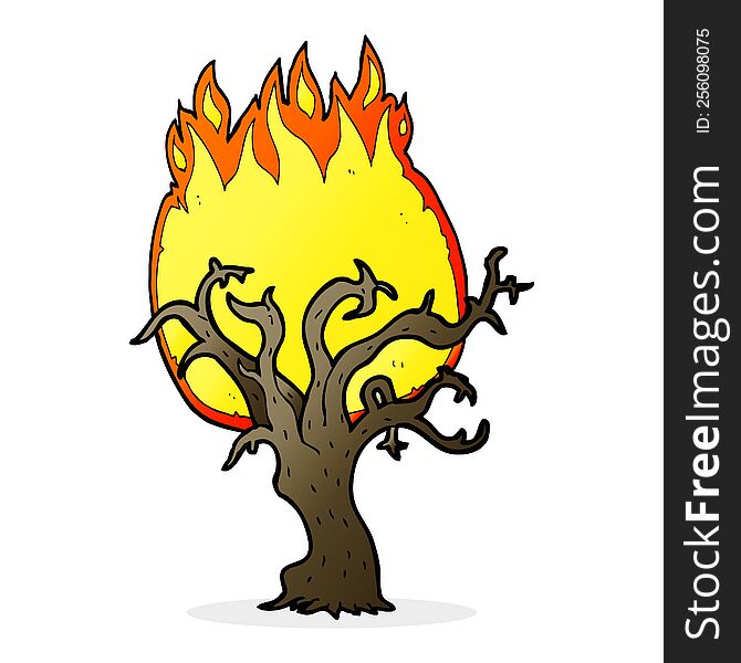 cartoon winter tree on fire