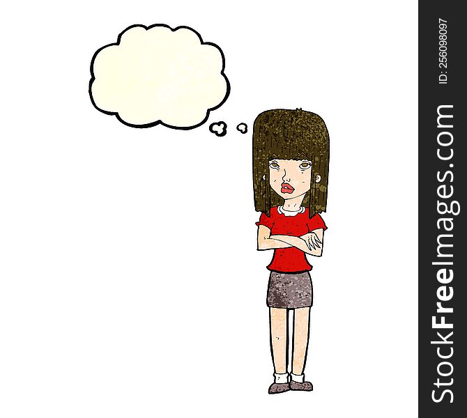 Cartoon Woman Standing With Thought Bubble