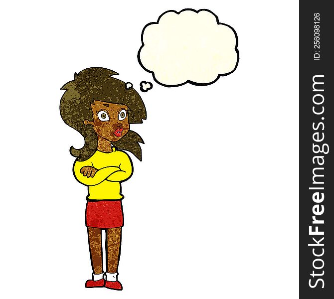 Cartoon Woman With Folded Arms With Thought Bubble