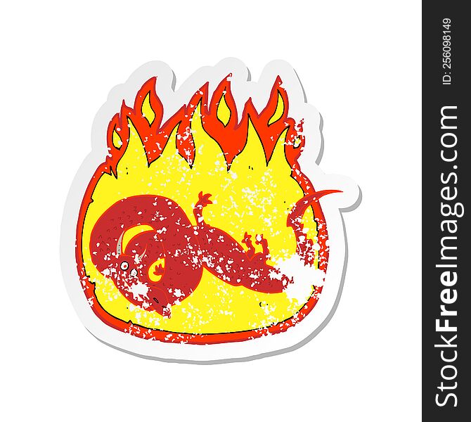 retro distressed sticker of a cartoon flaming dragon