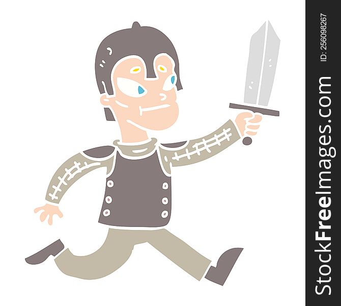 flat color illustration cartoon medieval warrior