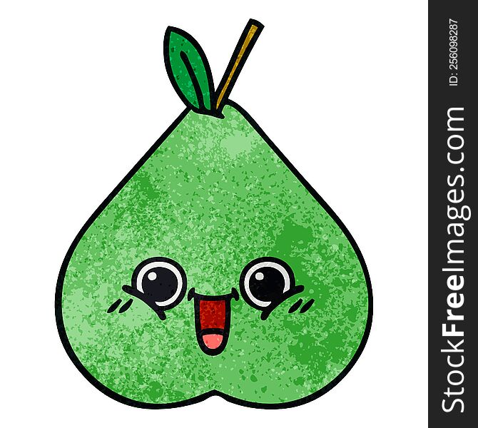 retro grunge texture cartoon of a green pear