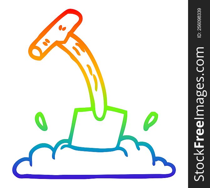 rainbow gradient line drawing of a cartoon spade