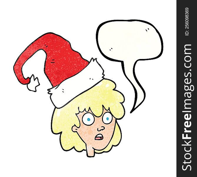 Speech Bubble Textured Cartoon Woman With Santa Hat