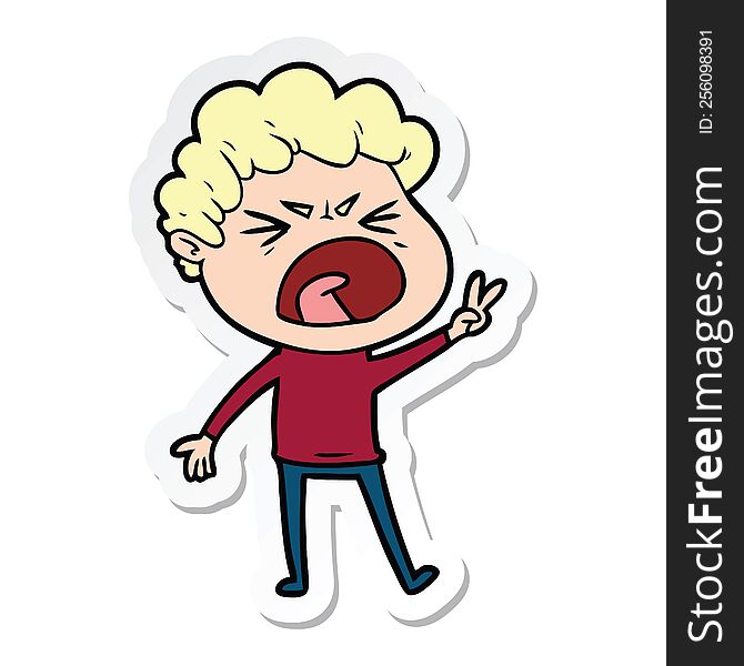 Sticker Of A Cartoon Furious Man