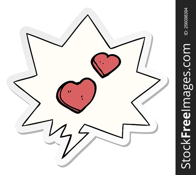 Cartoon Love Hearts And Speech Bubble Sticker