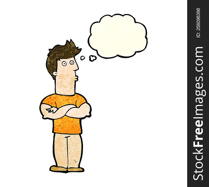 Cartoon Man With Folded Arms With Thought Bubble