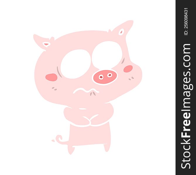 Flat Color Style Cartoon Nervous Pig