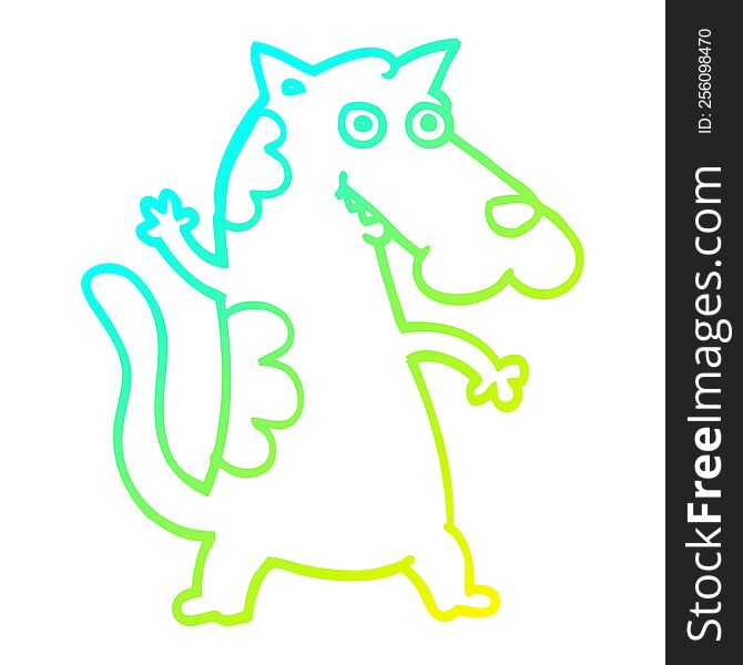 cold gradient line drawing of a cartoon dog waving