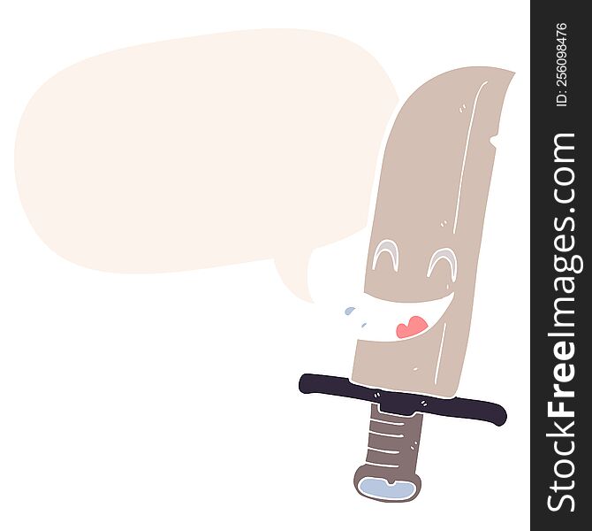 Cartoon Laughing Knife And Speech Bubble In Retro Style