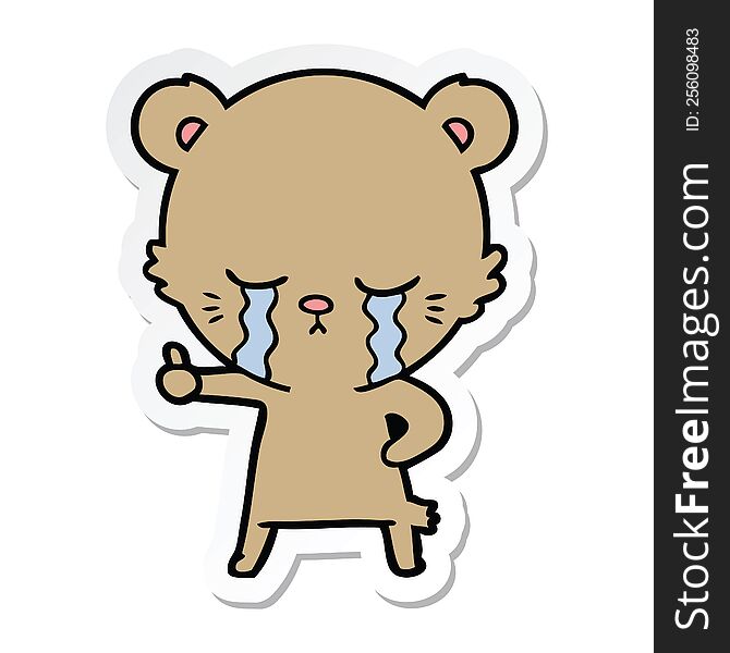 Sticker Of A Crying Cartoon Bear Giving Thumbs Up