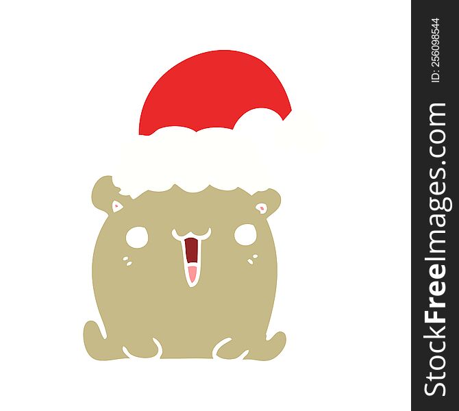 Cute Flat Color Style Cartoon Bear With Christmas Hat