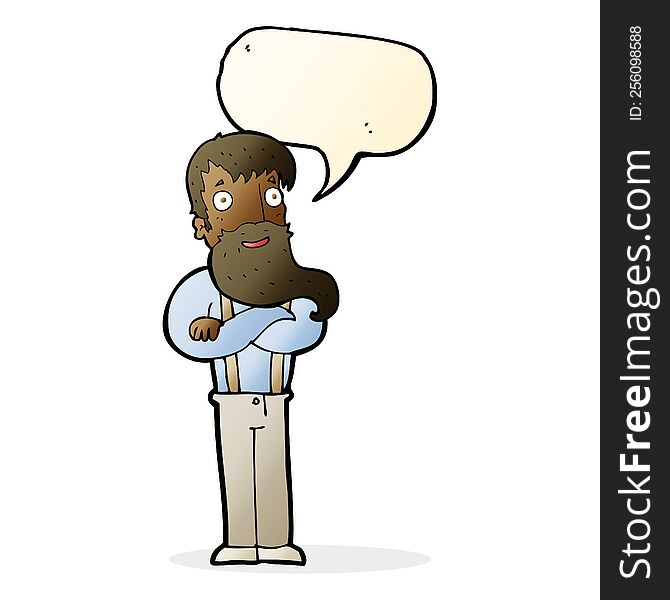 Cartoon Bearded Hipster Man With Speech Bubble