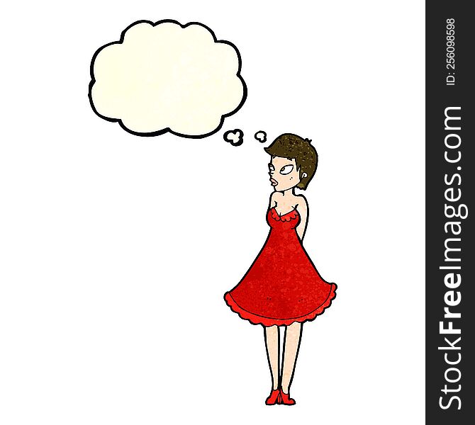 Cartoon Pretty Woman In Dress With Thought Bubble