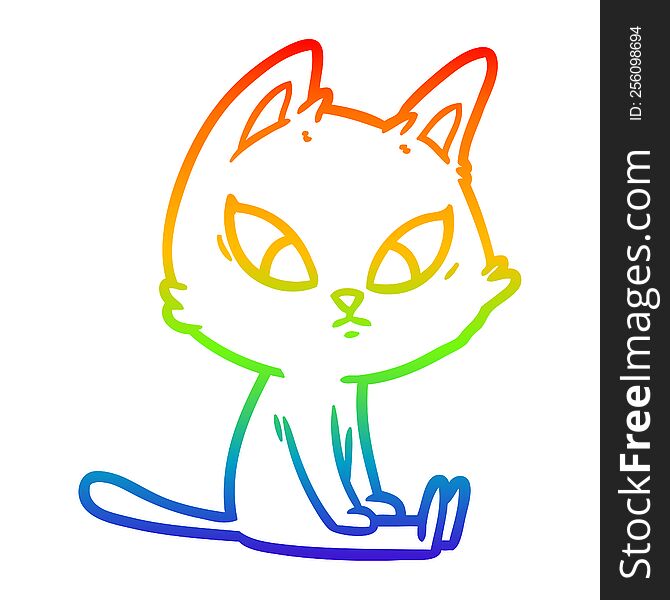 Rainbow Gradient Line Drawing Confused Cartoon Cat