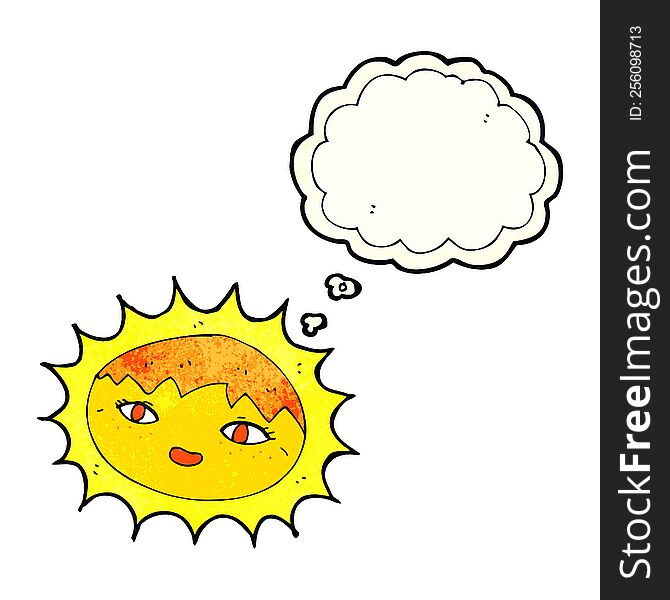cartoon pretty sun with thought bubble