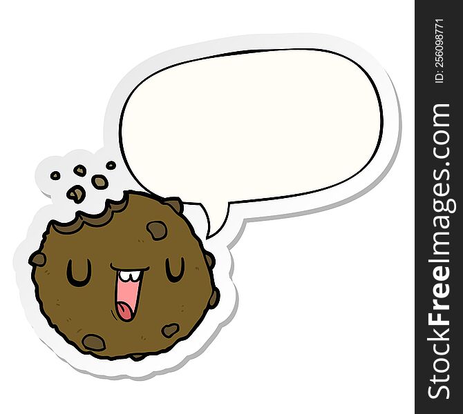 cartoon cookie with speech bubble sticker. cartoon cookie with speech bubble sticker