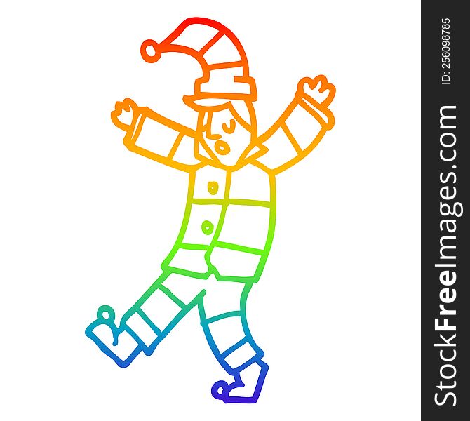rainbow gradient line drawing of a cartoon man sleepwalking