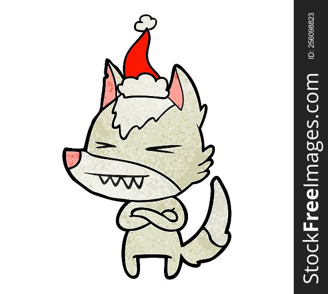 Angry Wolf Textured Cartoon Of A Wearing Santa Hat