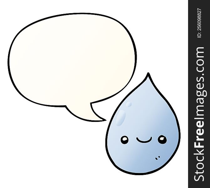 cartoon raindrop with speech bubble in smooth gradient style
