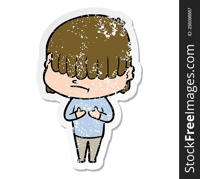 Distressed Sticker Of A Cartoon Boy With Untidy Hair